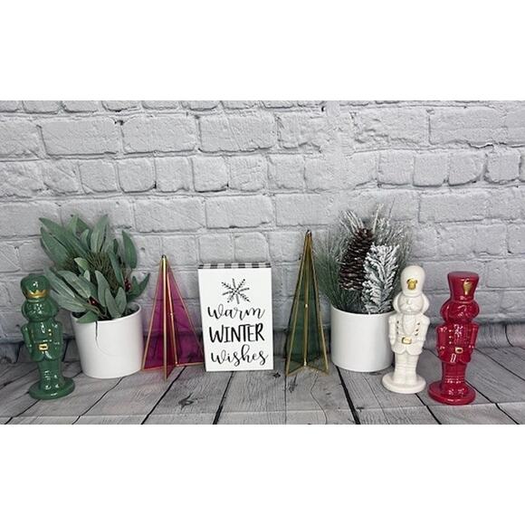 Winter Holiday Nutcracker Glass Plant Red & Green Christmas Décor 8 Piece Lot - Picture 6 of 6
